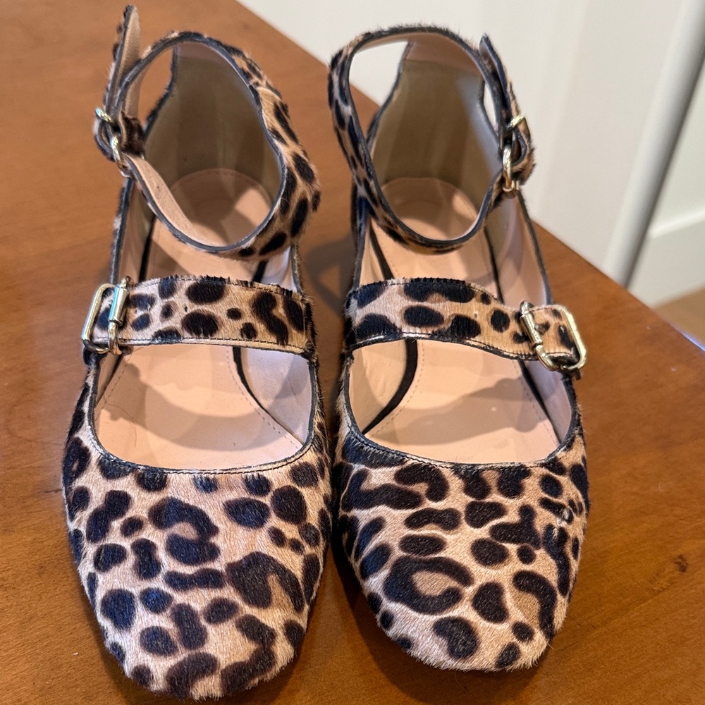 J. Crew Leopard Print Mary Jane Flats in Tan and Black